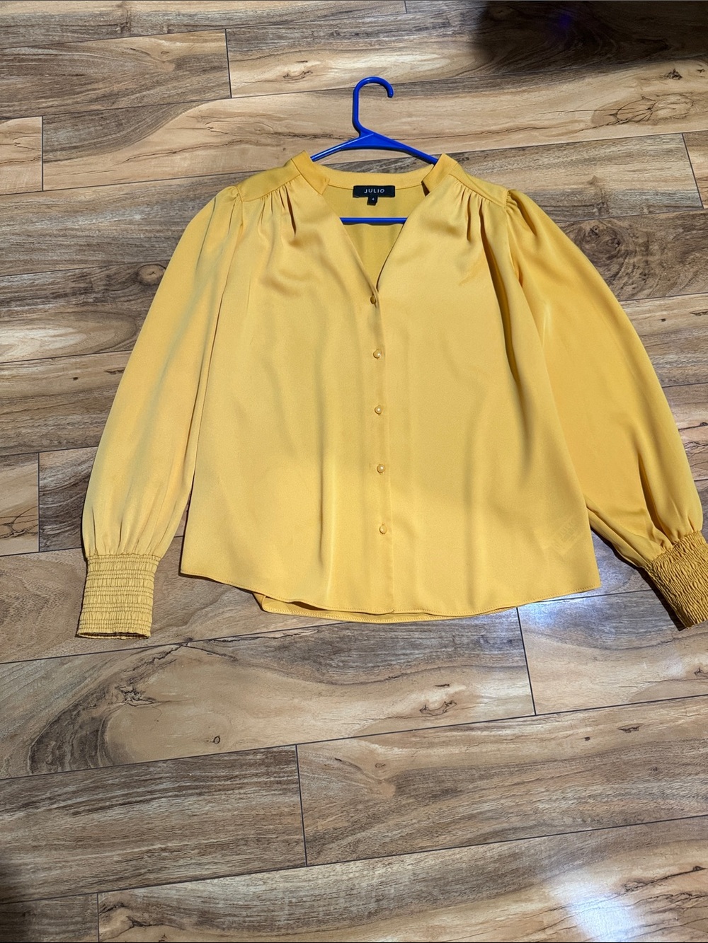 Mustard Yellow Button-Front V-Neck Blouse